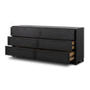 Four Hands Millie 6 Drawer Dresser Drifted Matte Black Veneer Angled View Open Drawer