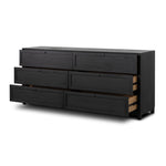 Four Hands Millie 6 Drawer Dresser Drifted Matte Black Veneer Angled View Open Drawer