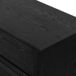 Millie 6 Drawer Dresser Drifted Matte Black Veneer Top Corner Detail Four Hands