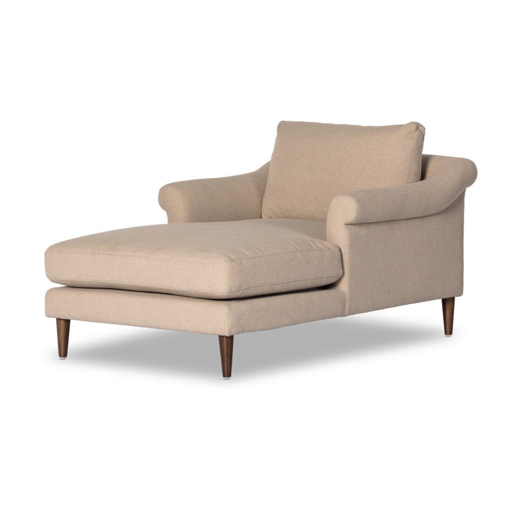 Mollie Chaise Lounge Antwerp Taupe Angled View Four Hands