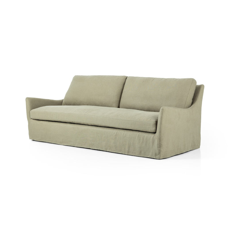 Monette Slipcover Sofa Khaki Angled View Four Hands