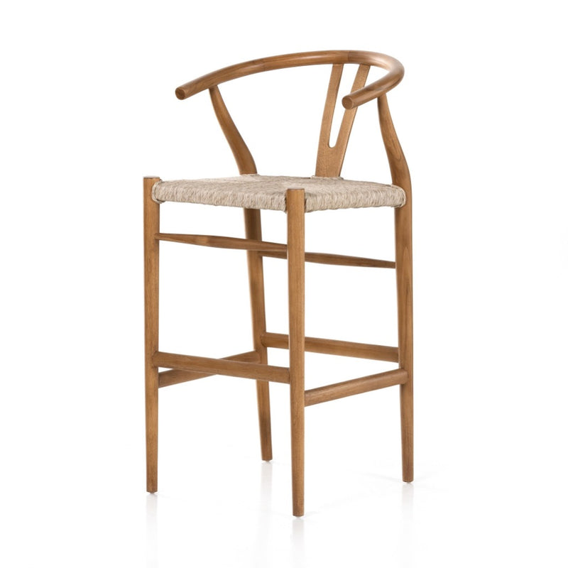 Muestra Teak Bar Stool Natural Angled View Four Hands JLAN-206