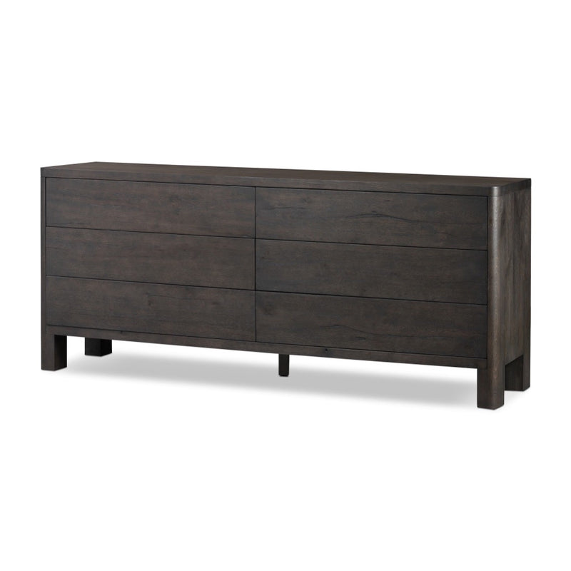 Noeline 6 Drawer Dresser Smoked Black Oak Veneer Angled View Four Hands