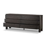 Noeline 6 Drawer Dresser Smoked Black Oak Veneer Angled Open Drawers Four Hands