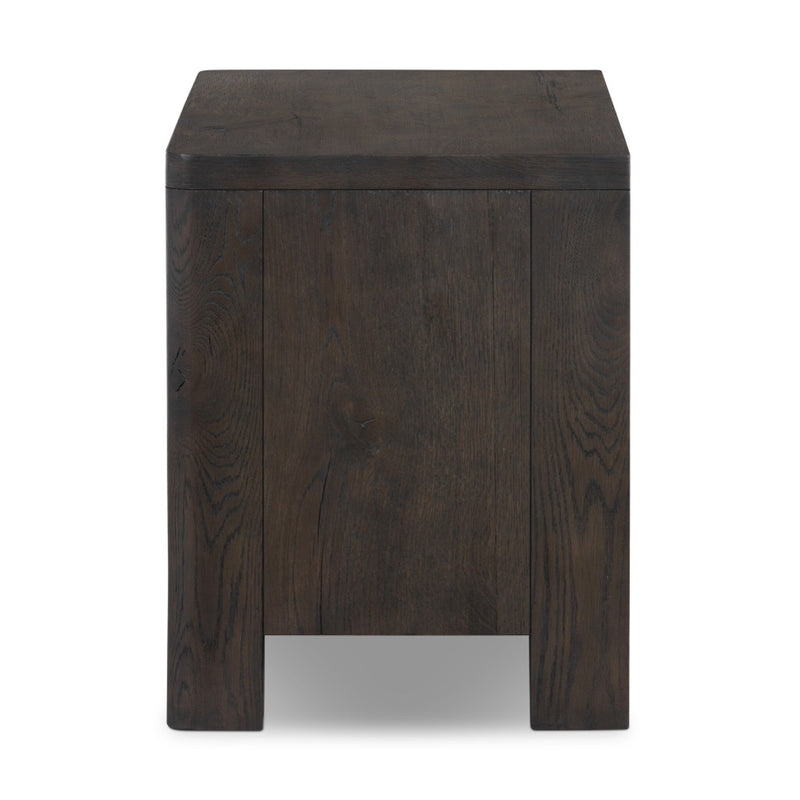 Noeline Nightstand Smoked Black Oak Veneer Side View Four Hands