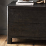 Noeline Nightstand Smoked Black Oak Veneer Staged View Angled Four Hands