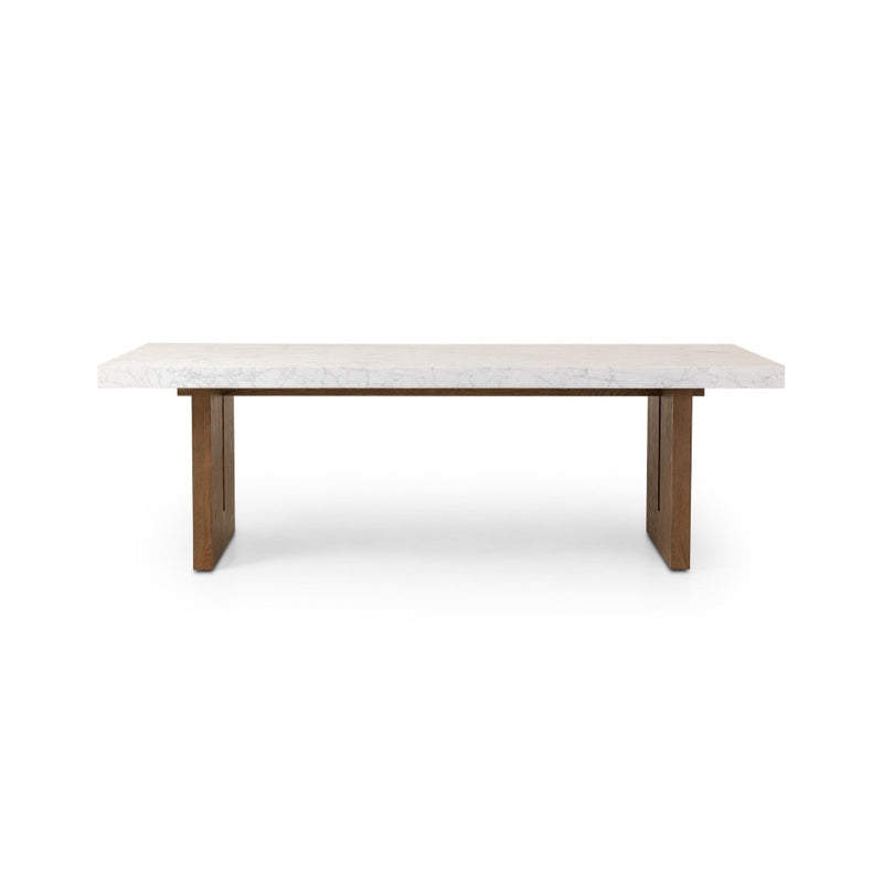 Olympia Dining Table White Carrara Marble Front Facing View Four Hands