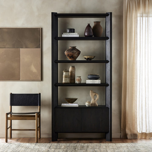 Orwin Bookshelf Smoked Black Oak Staged View