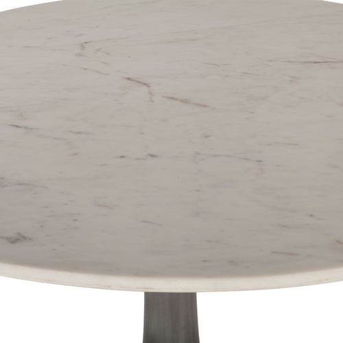 Home Trends & Design Palm Springs Round Dining Table White Marble & Silver Base Marble Tabletop