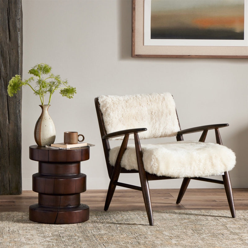 Papile Chair Cream Shearling Staged View Four Hands