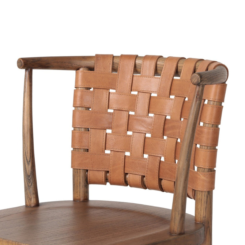 Penelope Dining Chair Haven Tobacco Top Grain Leather Woven Backrest Four Hands