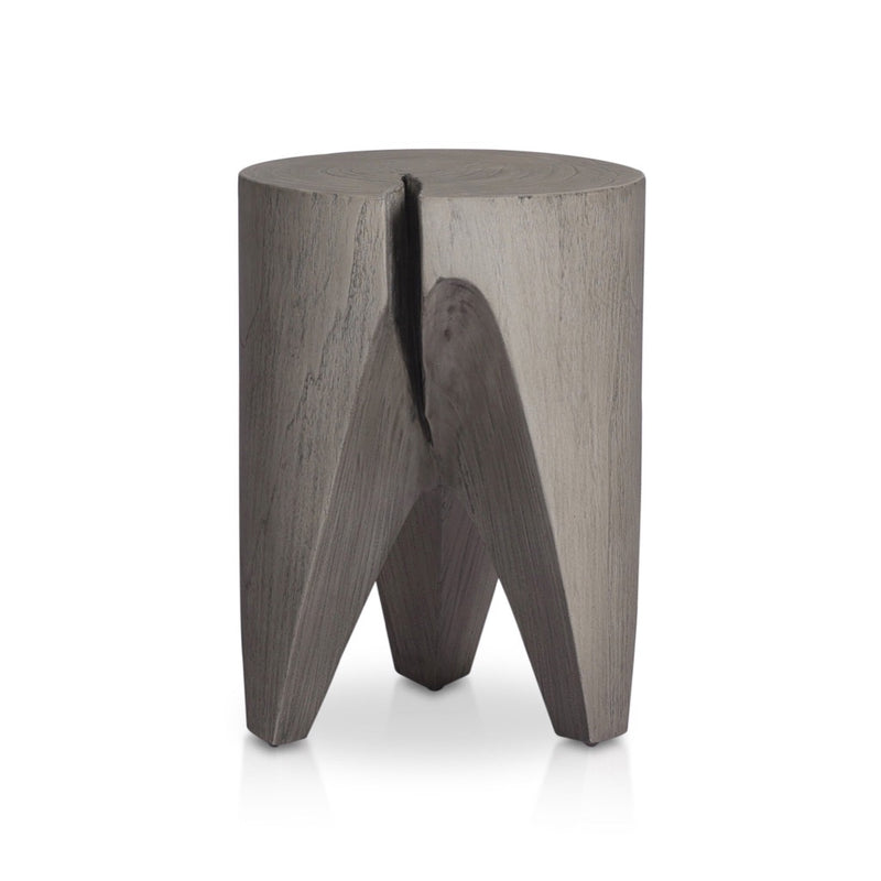 Four Hands Petros Outdoor End Table Weathered Grey Teak Side View