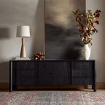 Pollard Media Console Brushed Ebony Oak Veneer Staged View 234976-001