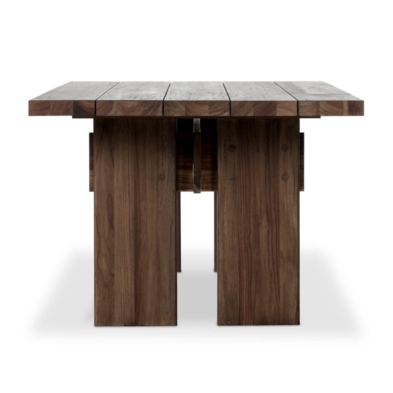 Railay Outdoor Dining Table Stained Toasted Brown-FSC Side View Four Hands