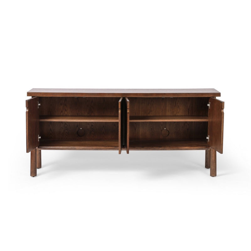 Renaud Sideboard Dark Toasted Oak Front Facing View Open Cabinets 234020-001