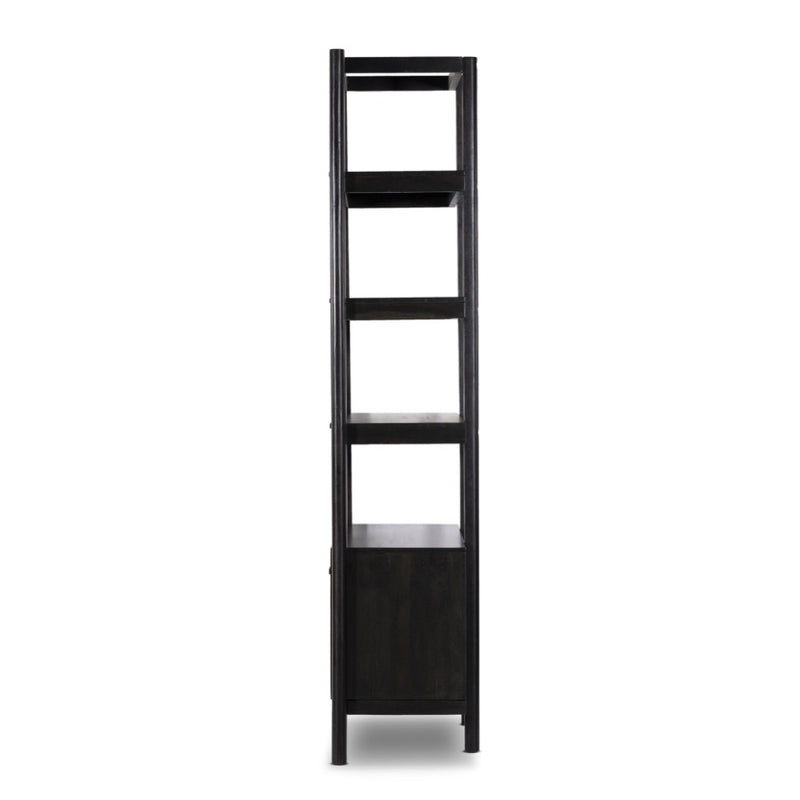 Reza Bookcase Worn Black Acacia Side View 239791-002