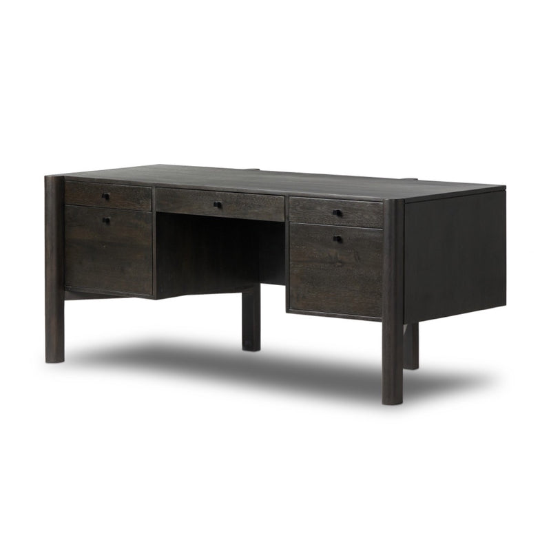 Reza Desk Worn Black Parawood Angled View Four Hands