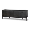 Reza Media Console Worn Black Parawood Angled View Four Hands