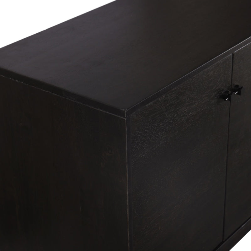 Reza Sideboard Worn Black Parawood Corner Detail Four Hands