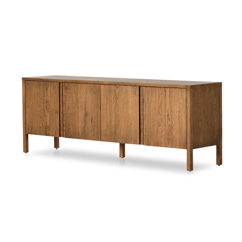 Riggs Media Console Amber Oak Angled View 232365-001