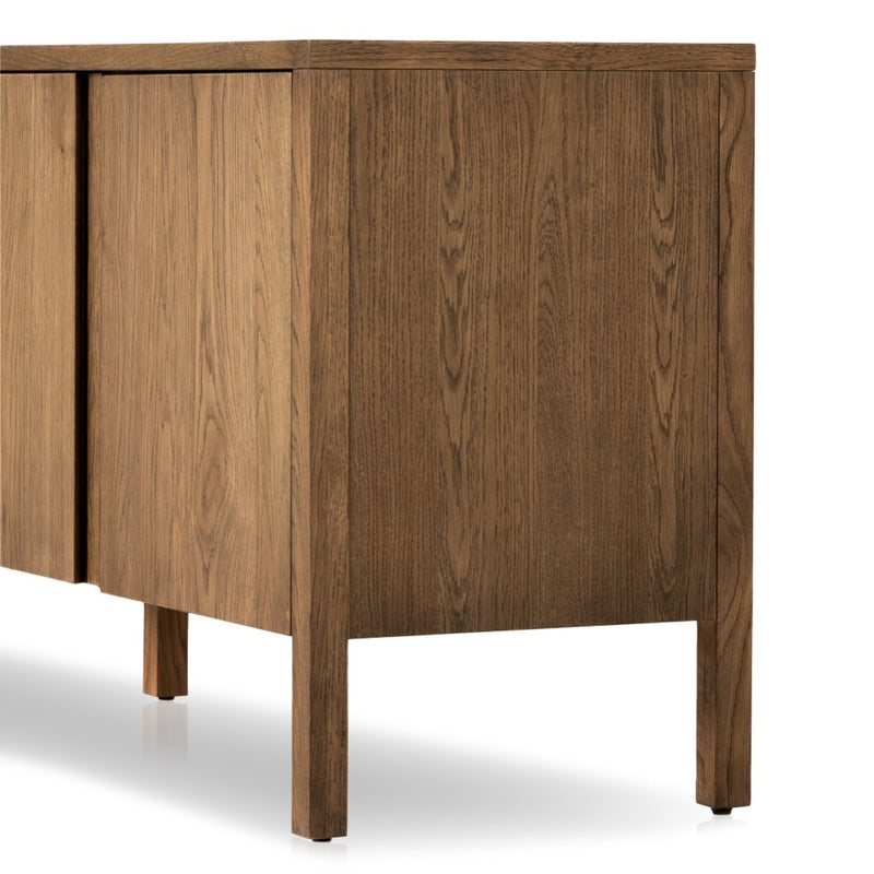 Four Hands Riggs Media Console Amber Oak Angled Legs