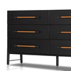 Four Hands Rosedale 6 Drawer Dresser Ebony Oak Top Grain Leather Handles