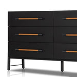 Four Hands Rosedale 6 Drawer Dresser Ebony Oak Top Grain Leather Handles