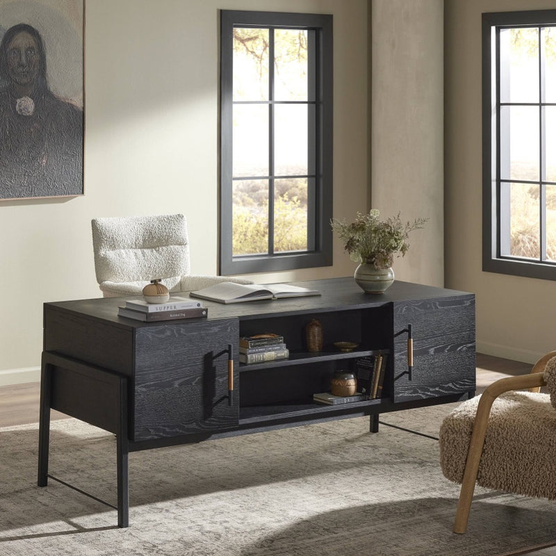 Rosedale Executive Desk Ebony Oak Veneer Staged View 246801-002