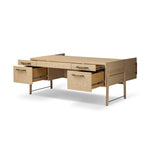 Four Hands Rosedale Executive Desk Yucca Oak Veneer Angled View Open Drawers