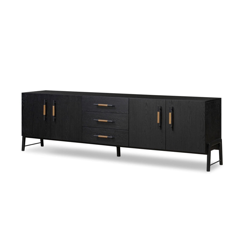 Rosedale Media Console Ebony Oak Veneer angled View Four Hands