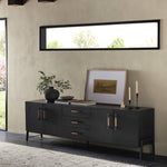 Rosedale Media Console Ebony Oak Veneer Staged View 108672-004