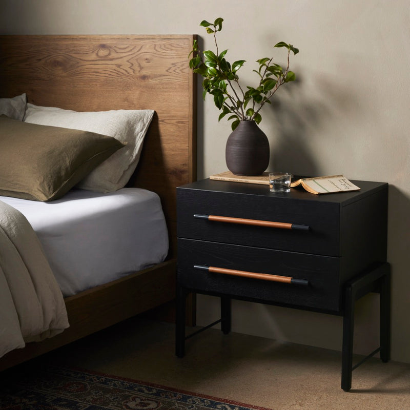 Rosedale Nightstand Ebony Oak Staged View Four Hands