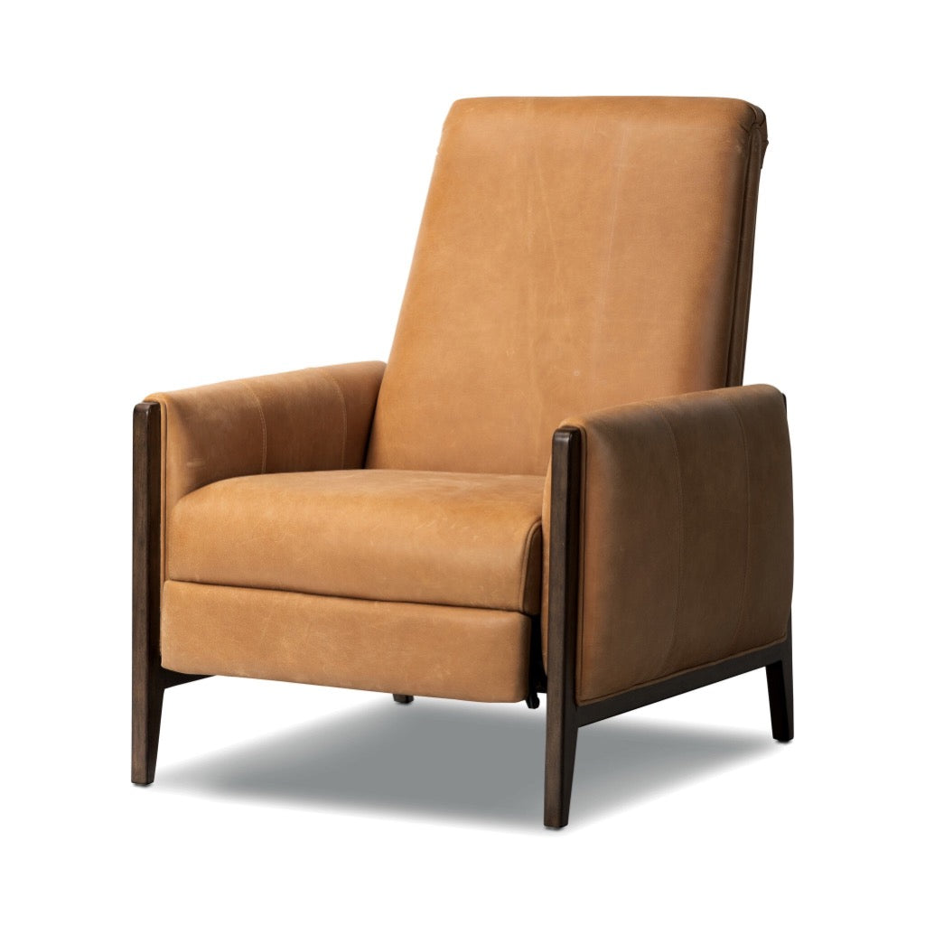 Rudd Recliner Palermo Cognac Angled View Four Hands