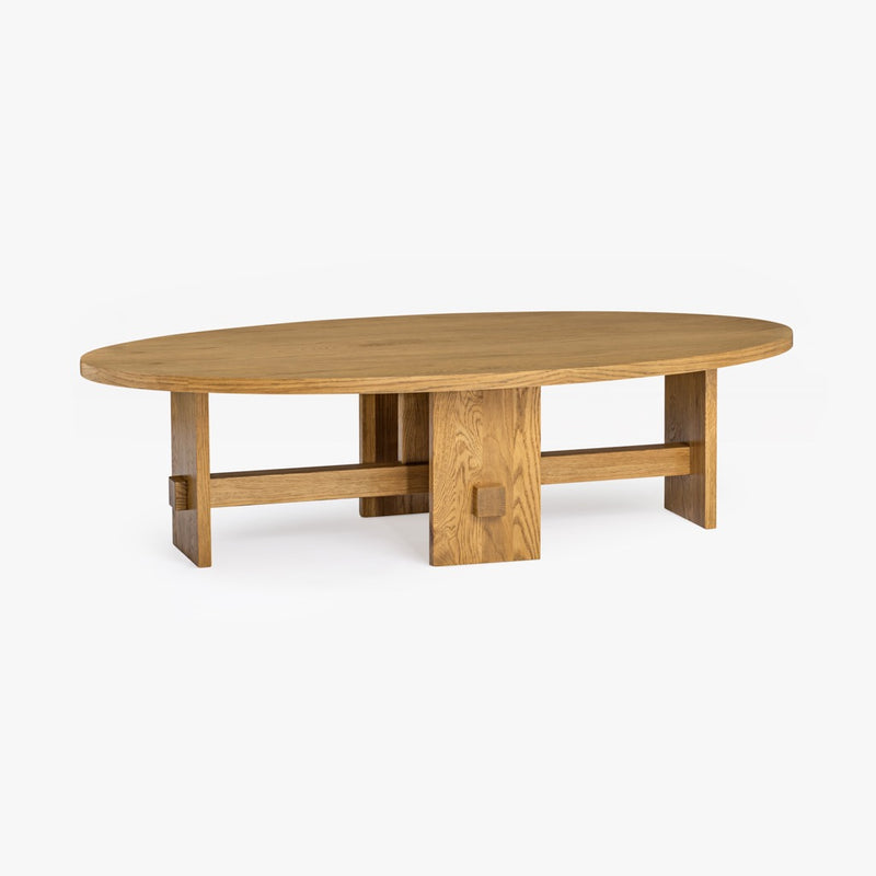 Saguaro Oval Oak Coffee Table Natural Angled View Co.House Designs