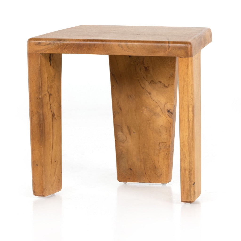 Sansa Outdoor Accent Stool Aged Natural Teak Angled View 226943-001