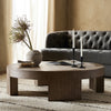 Four Hands Sheffield Coffee Table Warm Natural Flat Oak Veneer Staged View in Living Room