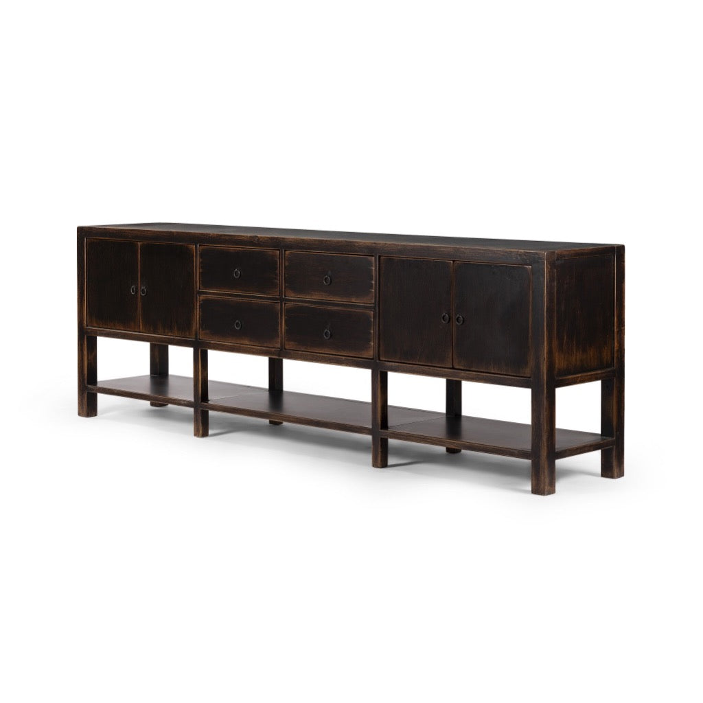 Shizuko Sideboard Distressed Walnut Angled View Four Hands