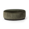 Sinclair Large Round Ottoman Surrey Olive Angled View Four Hands