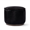 Sinclair Round Ottoman Black Hair on Hide Angled View 106074-015