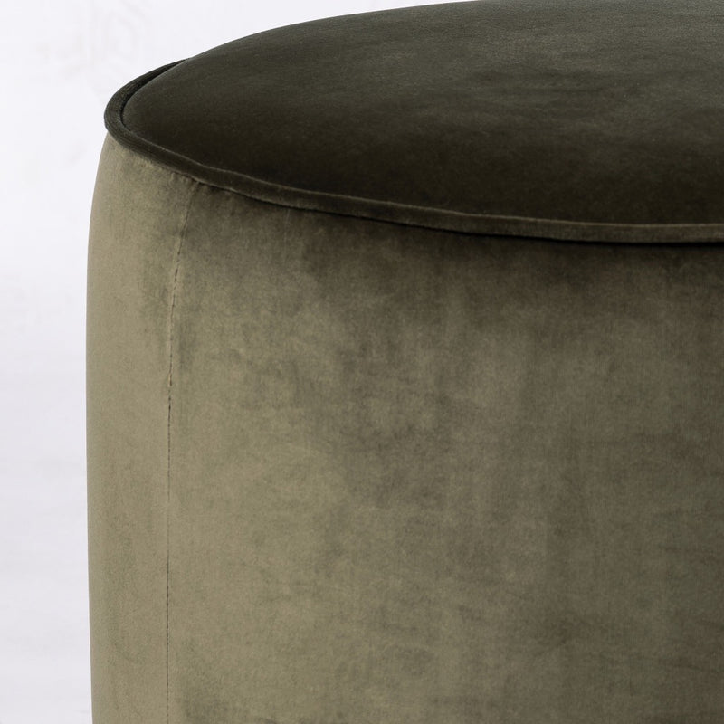 Sinclair Round Ottoman Surrey Olive Rounded Edge Four Hands