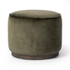 Sinclair Round Ottoman Surrey Olive Angled View Four Hands