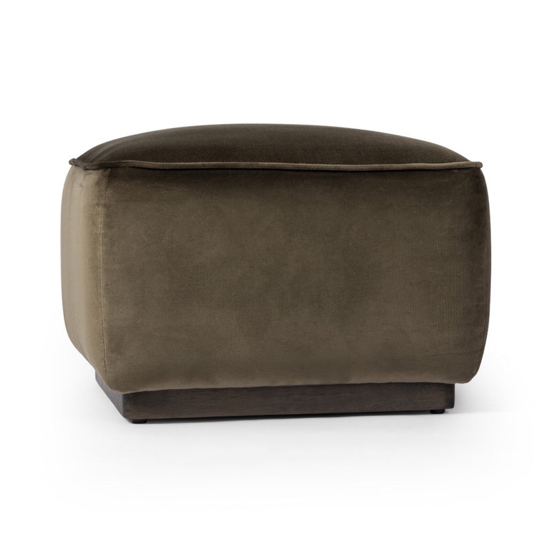 Four Hands Sinclair Square Ottoman Surrey Olive Angled View