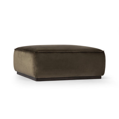 Sinclair Large Square Ottoman Surrey Olive Angled View Four Hands