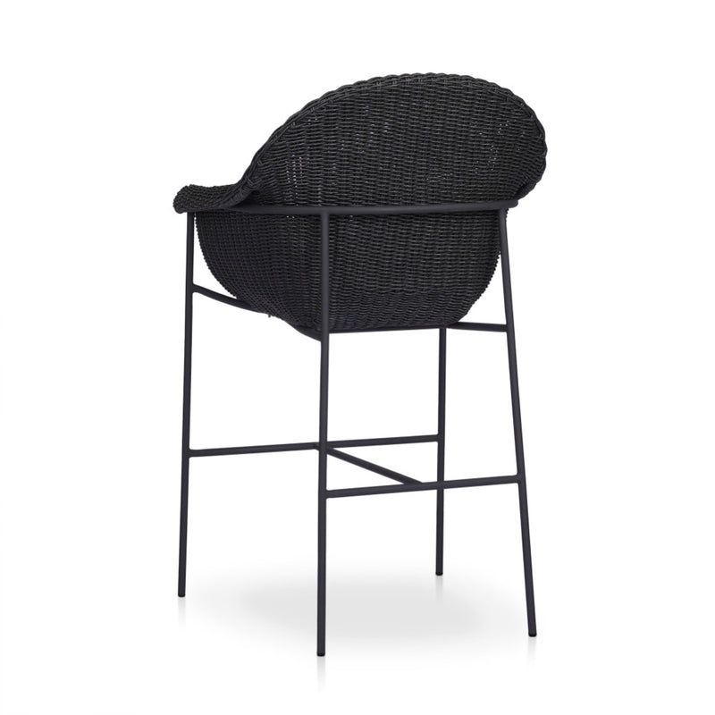 Four Hands Suerte Outdoor Bar Stool Faux Black Hyacinth Angled Back View