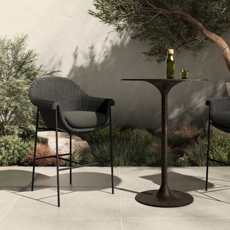 Suerte Outdoor Bar Stool Faux Black Hyacinth Staged View 239965-004