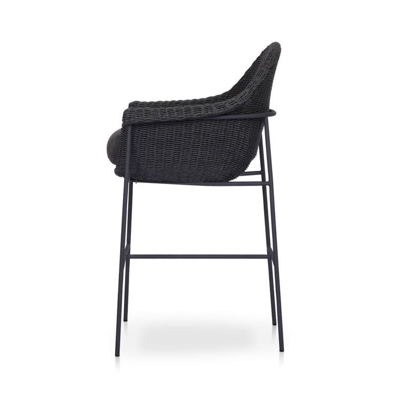 Suerte Outdoor Bar Stool Faux Black Hyacinth Side View 239965-003