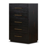 Suki 5 Drawer Tall Boy Dresser Burnished Black Angled View Four Hands