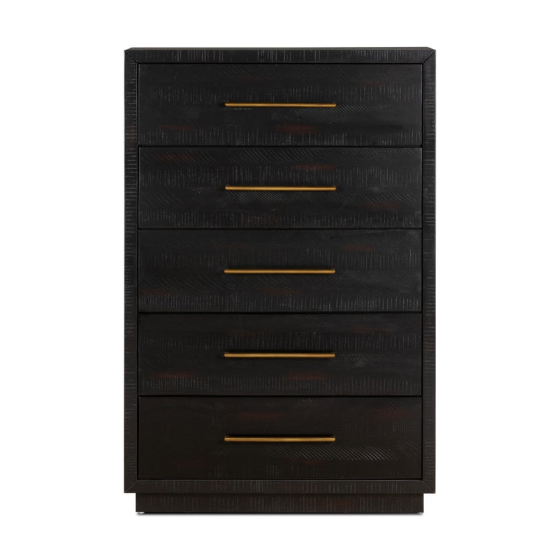 Suki 5 Drawer Tall Boy Dresser Burnished Black Front Facing View 108034-003