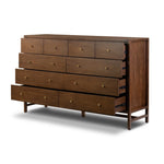 Four Hands  Sullivan 10 Drawer Dresser Saddle Tan Veneer Angled Open Drawer