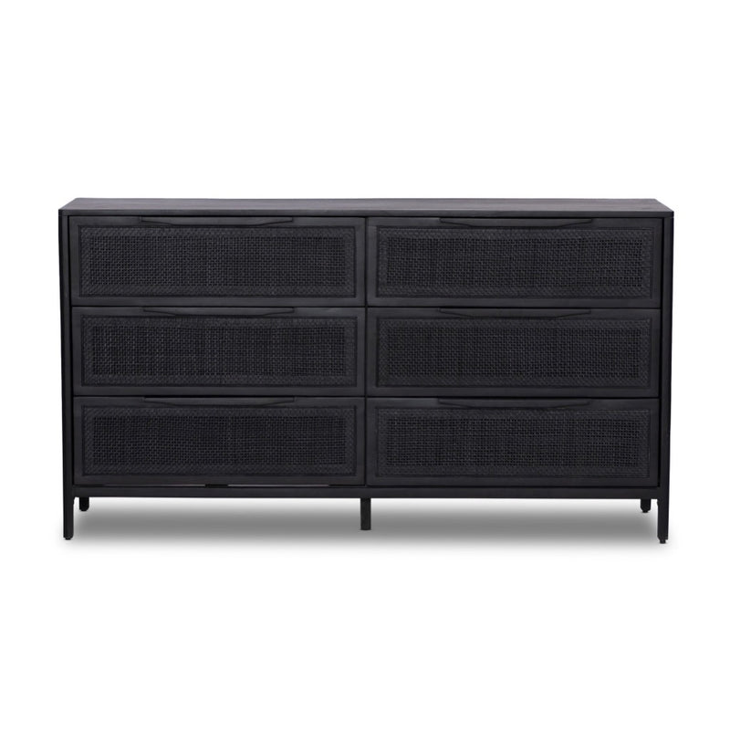 Four Hands Sydney 6 Drawer Dresser Black Cane Front Facing View